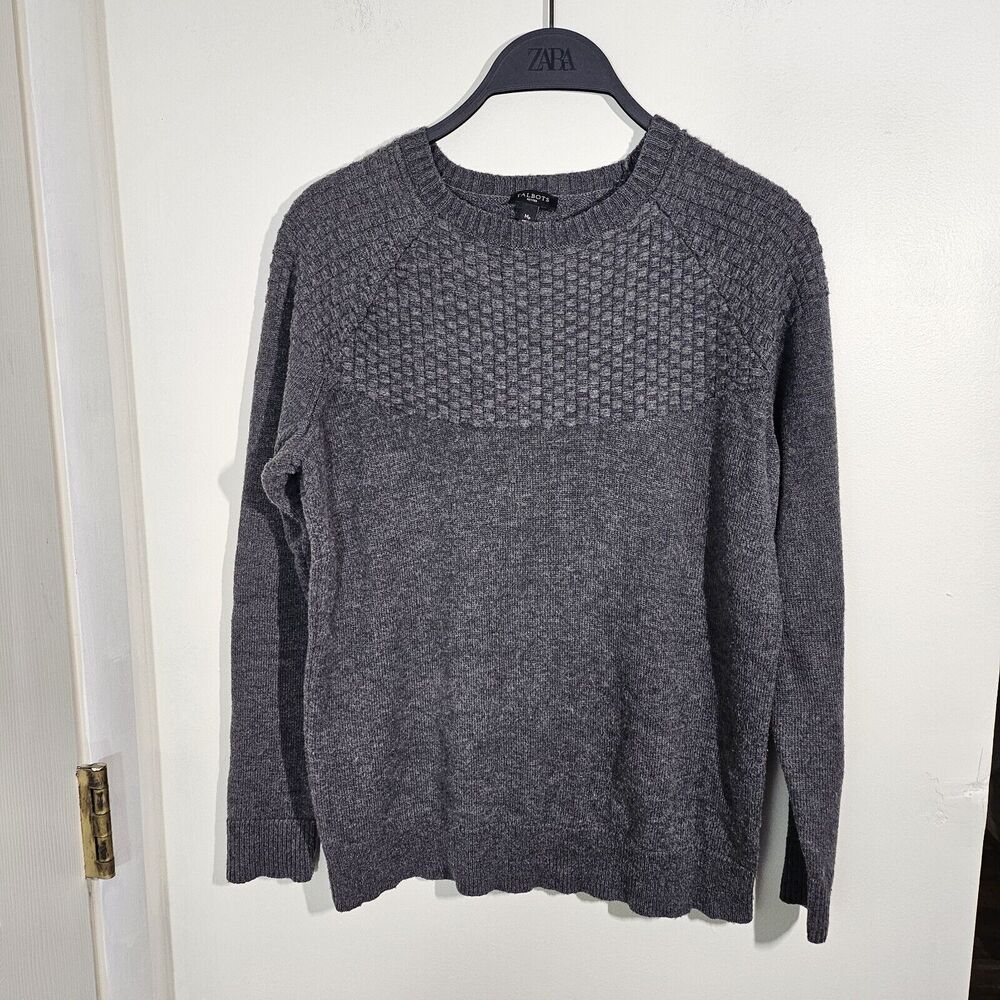 Talbots Small Pullover Sweater Gray L/S Raglan Textured Yoke Wool Blend